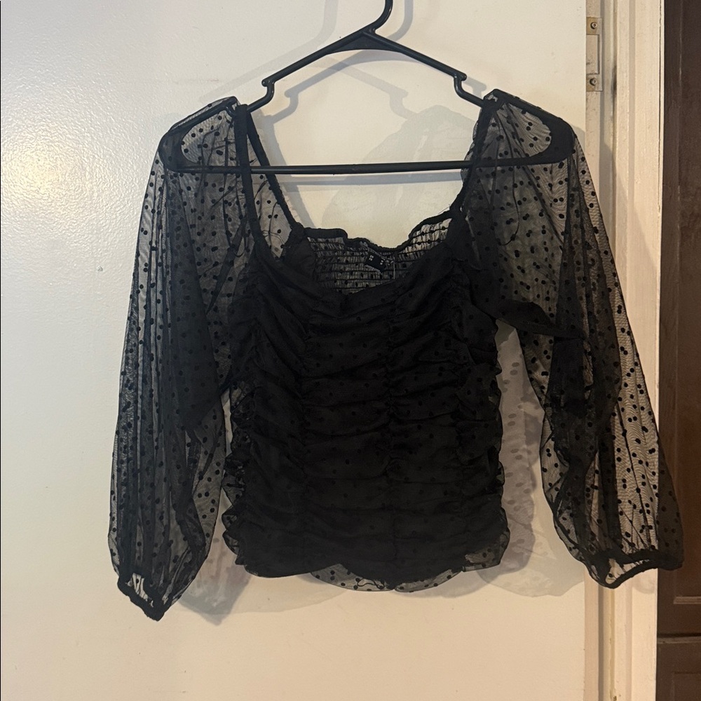 Society Black Sheer Polka Dot Top